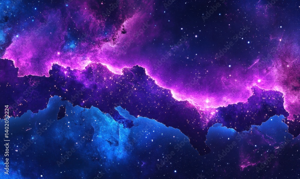Fototapeta premium Cosmic Nebula Purple and Blue Galactic Cloudscape, Space Background, Wallpaper