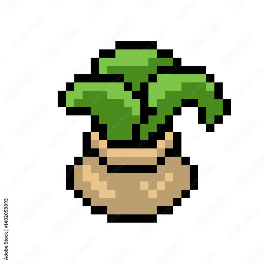 Pixel art of pot with plant concept ancient style digital illustration videogame asset graphic Pixel art of pot with plant concept ancient style digital illustration videogame asset graphic