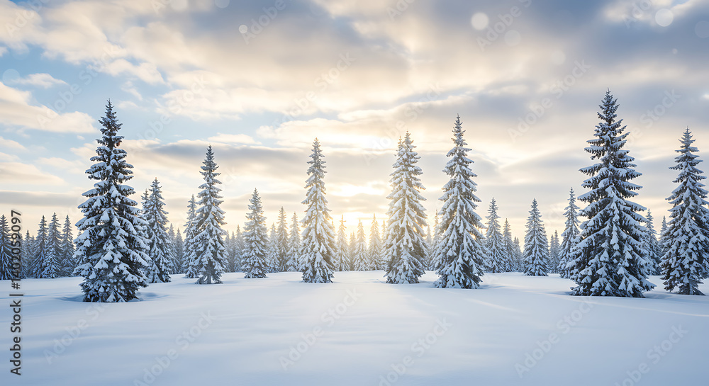 Obraz premium Winter's Golden Embrace AI Generated