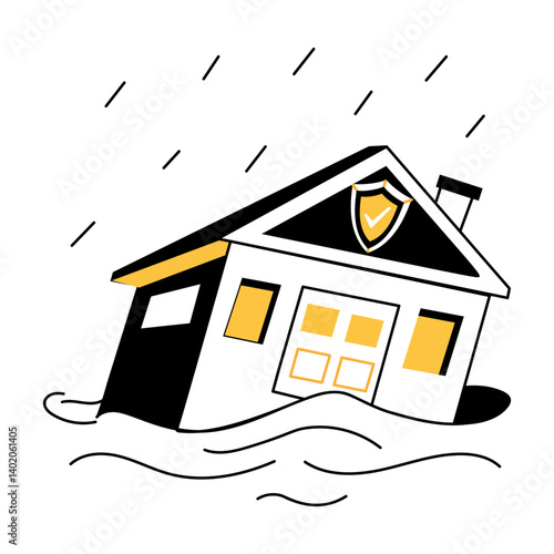 A floating house depicting flood insurance, flat style illustration 
