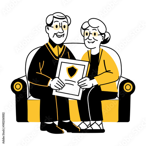 Elderly coverage illustration in hand drawn style 
