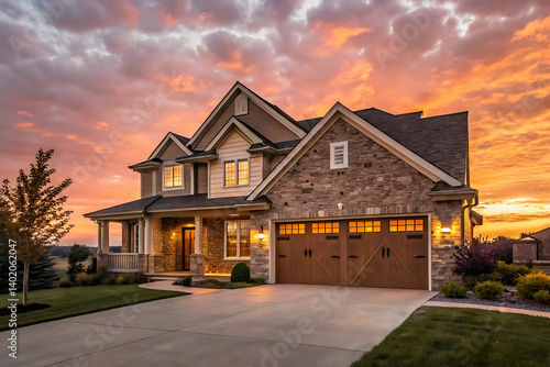 Modern Villa Exterior In Summer Luxury house exterior with brick and siding trim