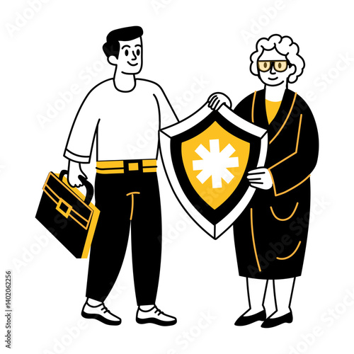 Elderly coverage illustration in hand drawn style 
