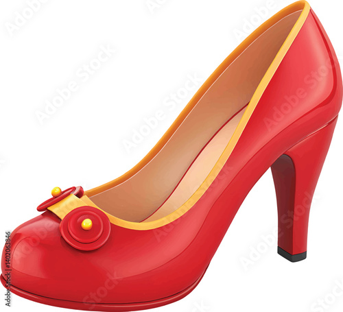 3D Red High Heel Shoe Icon in Cartoon Plastic Style on Background