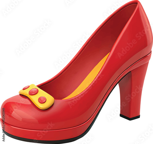 3D Red High Heel Shoe Icon in Cartoon Plastic Style on Background