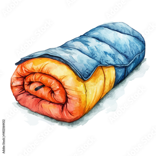 watercolor of Roll-up Sleeping Bag, vector, isolated on a white background.