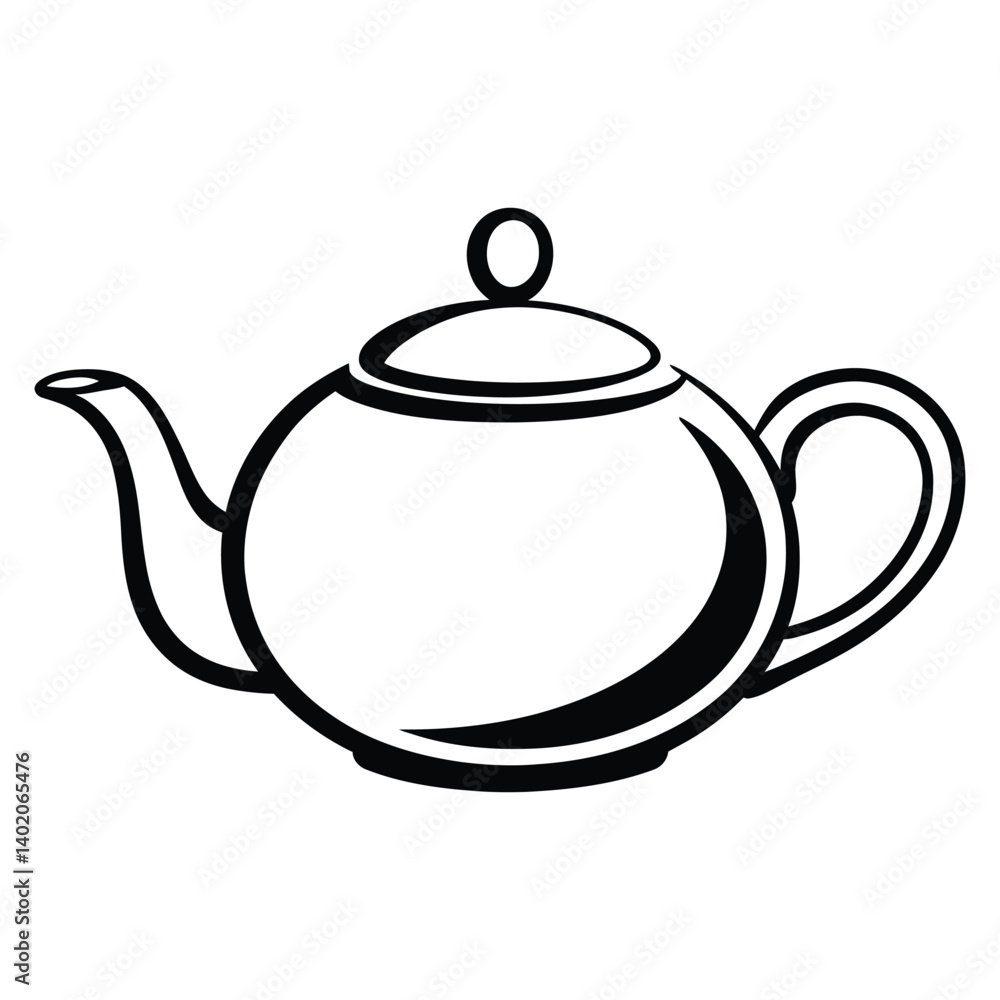 Teapot Line Art, Silhouette, Vector, Icon, Logo, White Background. Teapot Line Art, Silhouette, Vector, Icon, Logo, White Background.