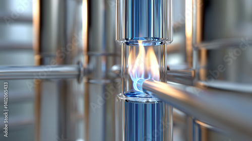 close up of biogas upgrading system with visible flame, showcasing advanced technology and clean energy innovation