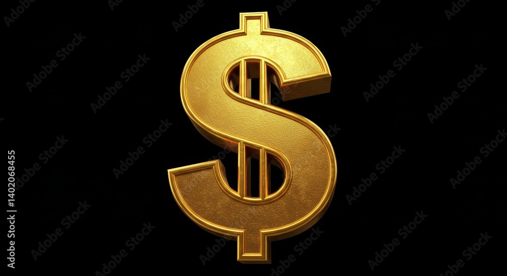 Golden Dollar Sign Symbol - A gleaming gold dollar sign on a black background, symbolizing wealth, finance, and currency Golden Dollar Sign Symbol - A gleaming gold dollar sign on a black background, symbolizing wealth, finance, and currency