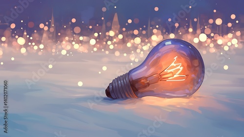Illuminated Lightbulb Cityscape