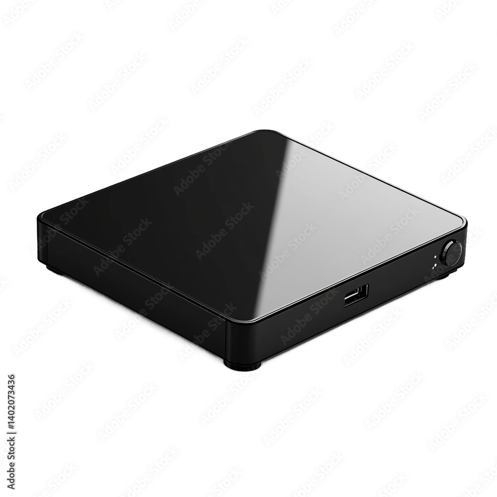 Sleek black media player high gloss finish isolated on on transparent background Sleek black media player high gloss finish isolated on on transparent background