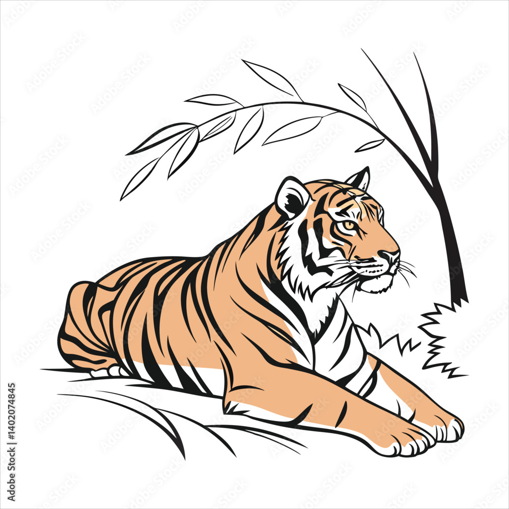 Obraz premium Tow color vector tiger image with white background.
