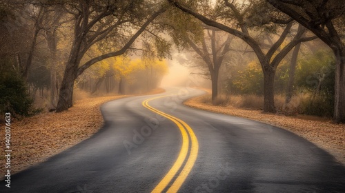 Wallpaper Mural Misty autumn road curving through a wooded area Torontodigital.ca