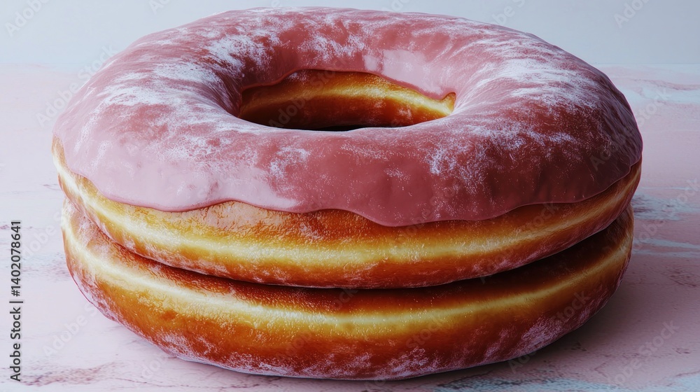 Pink glazed donuts stacked on marbled surface Pink glazed donuts stacked on marbled surface