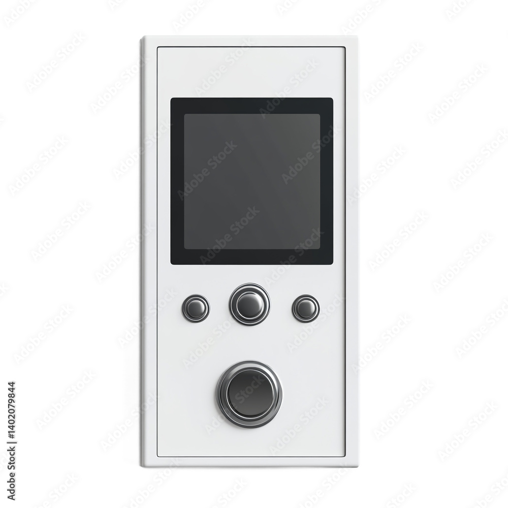 Modern white control panel with screen buttons on transparent background Modern white control panel with screen buttons on transparent background