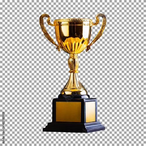 Elegant gold winners trophy with shooting stars to be awarded, Golden Victory Cup with Detailed Handles and Base on transparent background, png, psd
