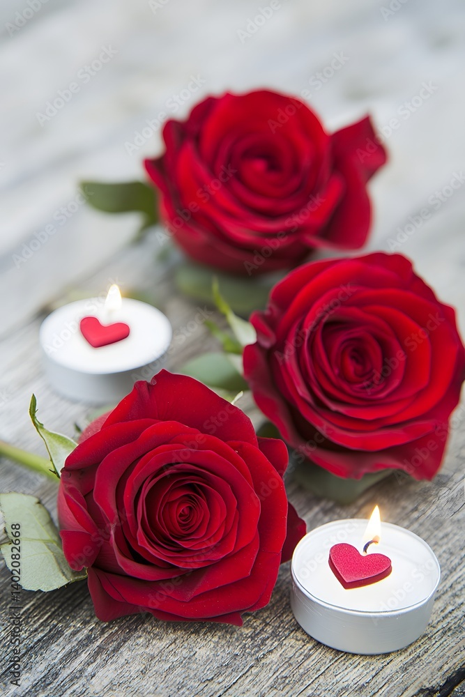 Romantic Red Roses and Candles Valentine's Day Romantic Red Roses and Candles Valentine's Day