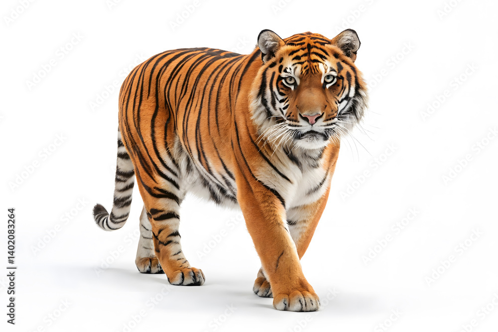 Obraz premium Majestic Tiger Walking on White Background