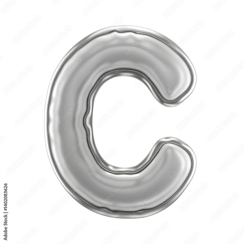 Glossy Silver Balloon Shaped as Letter C Isolated on Transparent Background Glossy Silver Balloon Shaped as Letter C Isolated on Transparent Background