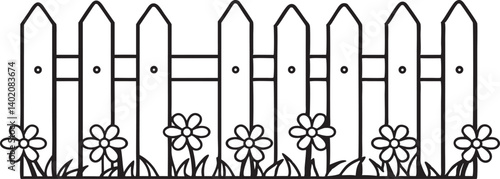garden fence doodle hand drawn vector icon. Outline drawing garden wooden fence line clipart symbol vector illustration