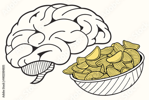 52 Brain-shaped potato chips, golden crispy snacks, neurological food art, cerebral junk food, mind-bending munchies, cognitive crisps, intellectual appetizers, neurogastronomy, surreal snacking, brai