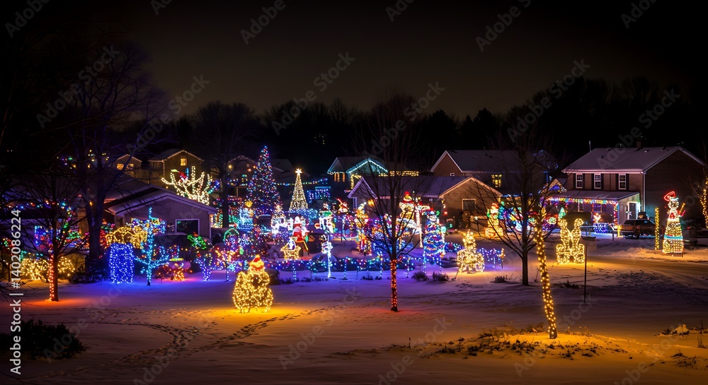Obraz premium A Neighborhood's Sparkling Night AI Generated