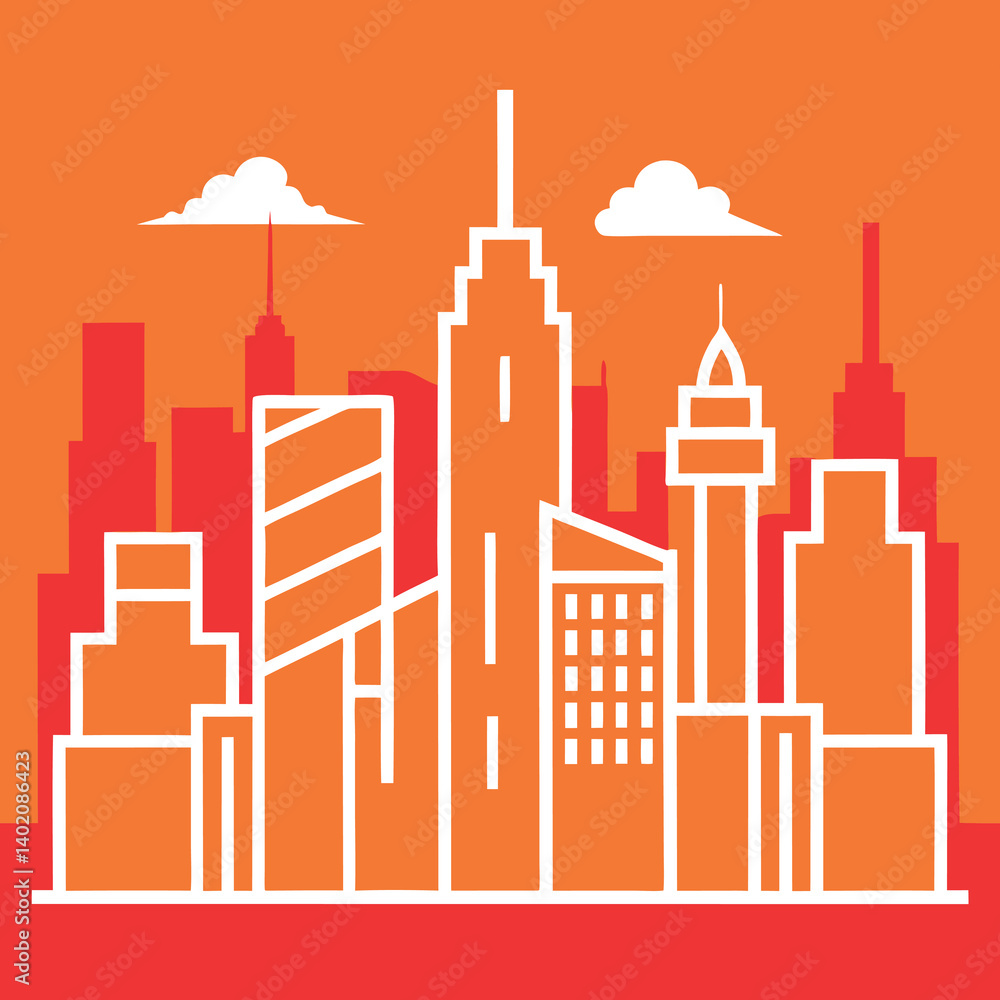 Fototapeta premium City skyline illustration whit solid colour outline.
