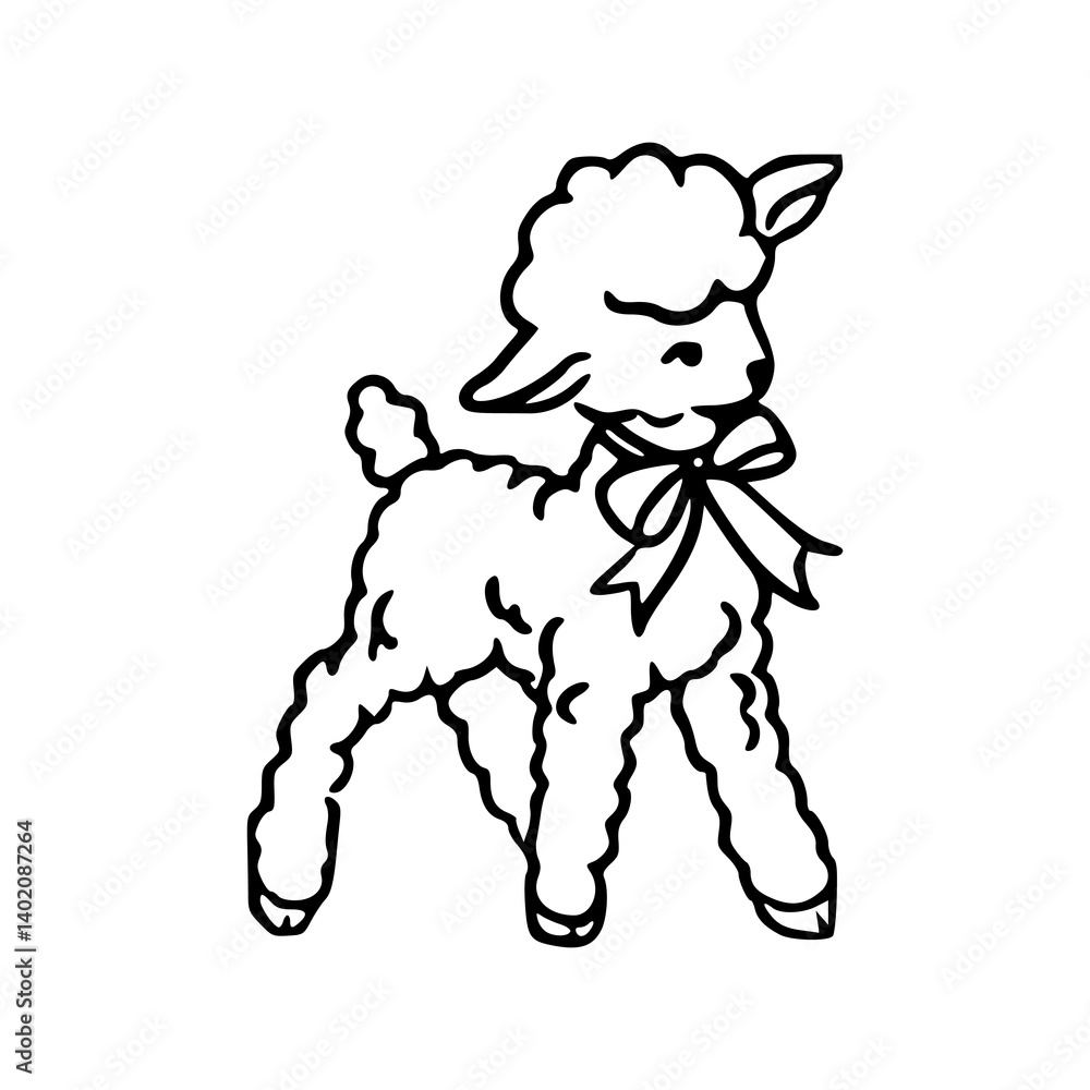 Fototapeta premium adorable lamb with neck ribbon vector drawing