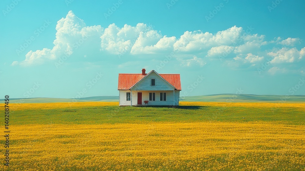 Rustic home in a golden field