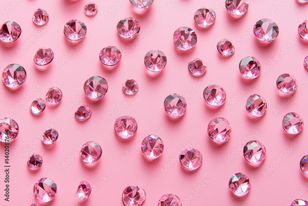 Pink gems are scattered on a pink backdrop for a soft look. It is perfect for romantic themes like love and Valentine's Day. Pink gems are scattered on a pink backdrop for a soft look. It is perfect for romantic themes like love and Valentine's Day.