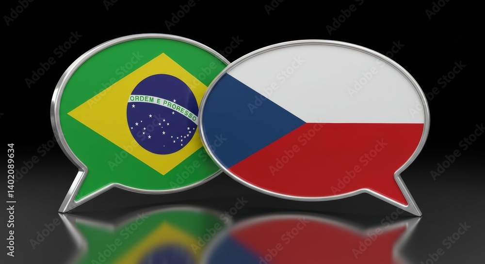 Fototapeta premium Brazil and Czech Republic dialogue depicted with flag speech bubbles in 3D rendering