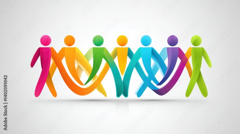 Diverse group solutions and creative concept. Diverse abstract human figures merging in harmonious colors Diverse group solutions and creative concept. Diverse abstract human figures merging in harmonious colors