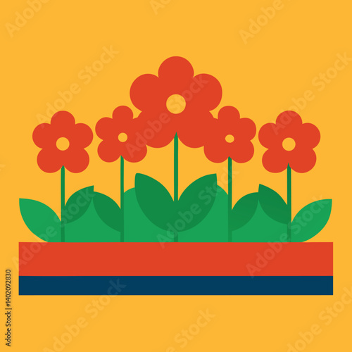 Flower bed illustration whit solid colour outline 