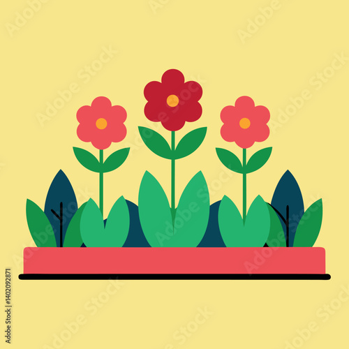Flower bed illustration whit solid colour outline 