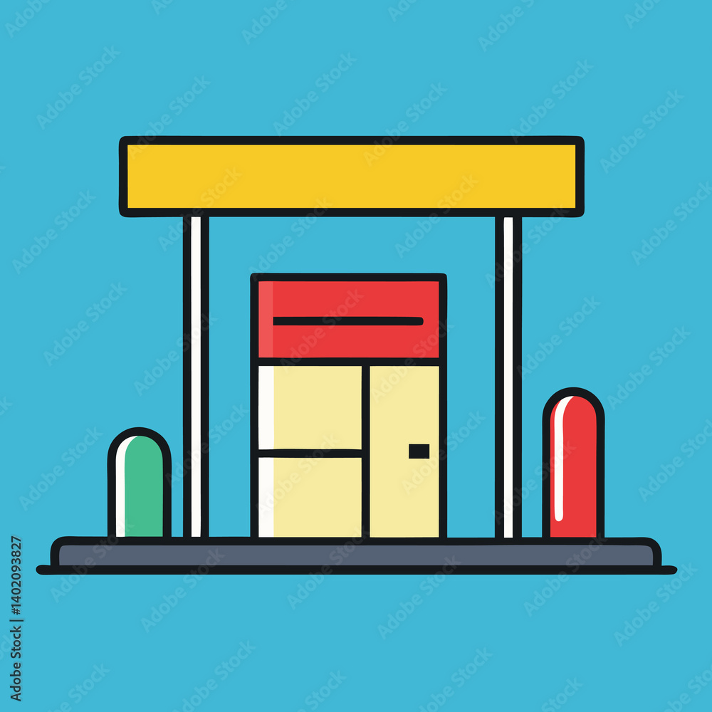 Gas-station-illustration-whit-solid-colour-outline Gas-station-illustration-whit-solid-colour-outline