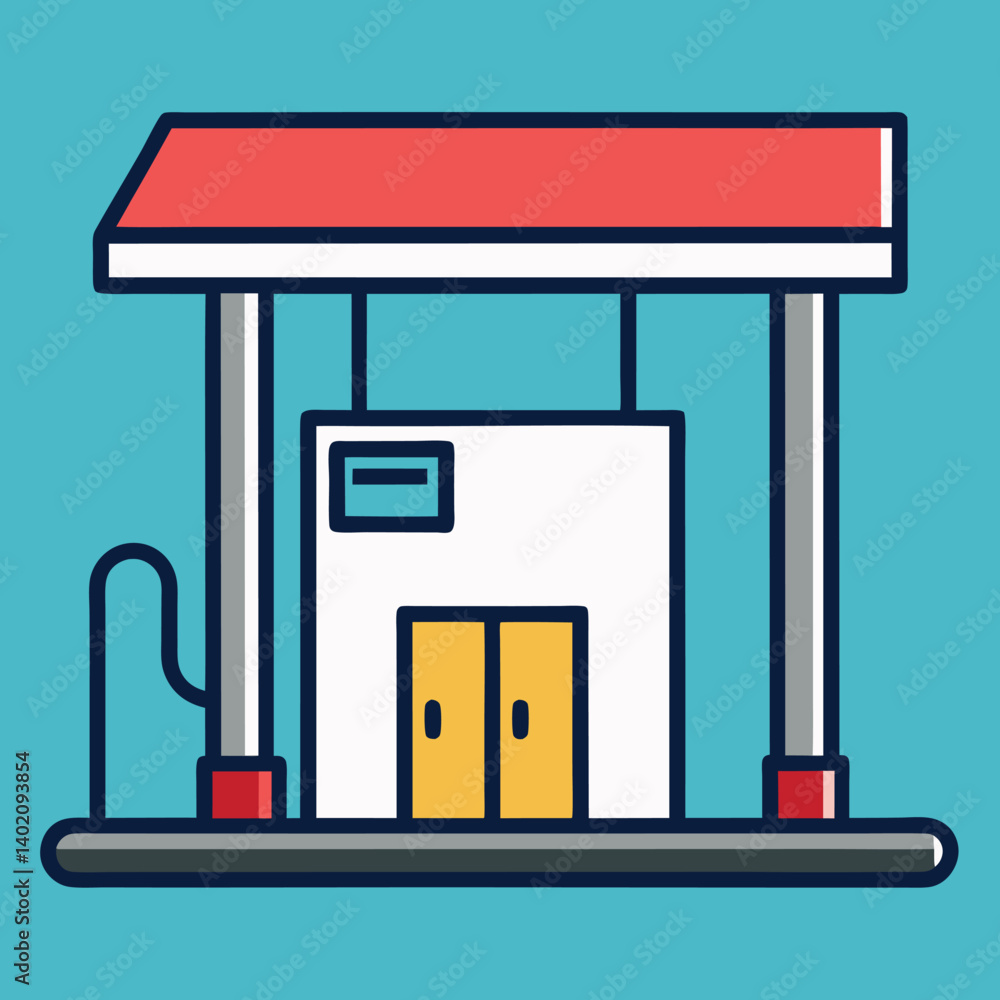 Gas-station-illustration-whit-solid-colour-outline Gas-station-illustration-whit-solid-colour-outline