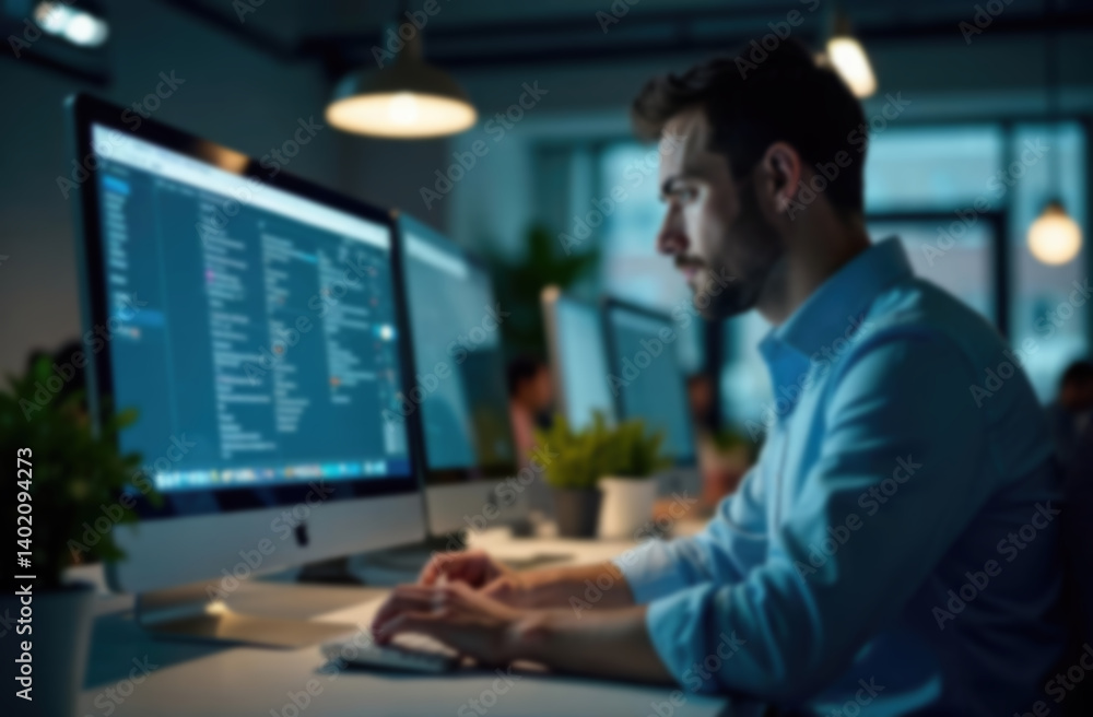 Blur background of AI, Artificial Intelligence, AI generated content Concept. Artist Man using AI Art to generate image content.
Blur background of AI, Artificial Intelligence, AI generated content Concept. Artist Man using AI Art to generate image content.