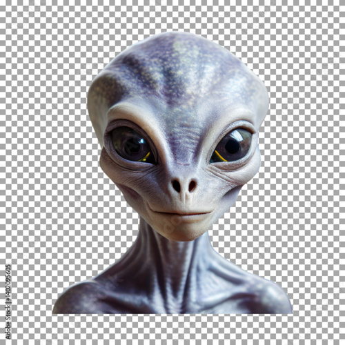 3D Illustration of a Cute, Big-Eyed Alien with Realistic Features on transparent background, png, psd
