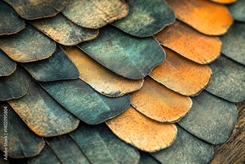 Wallpaper Mural Close-up of overlapping bird feathers, teal and orange tones, intricate texture. Torontodigital.ca