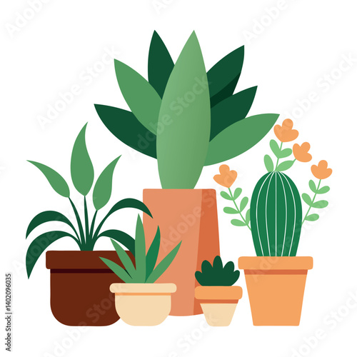 Indoor-potted-plants botanical-illustration house