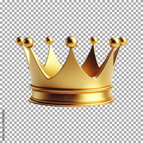 A 3D rendering of a simple kings crown, featuring a smooth and elegant design, Majestic Golden Crown with Intricate Details on transparent background, png, psd
