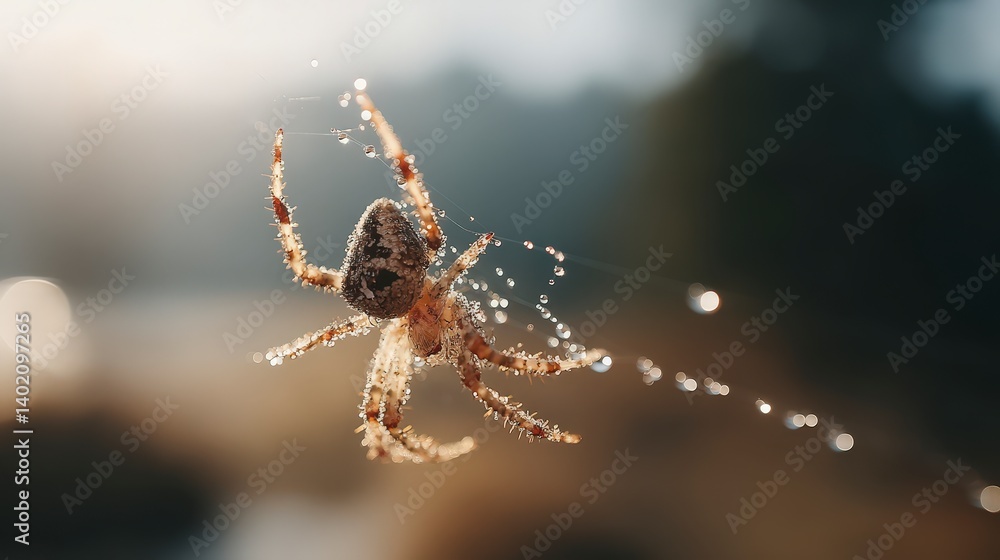 Fototapeta premium Dew Kissed Spiderweb Macro Nature Photography