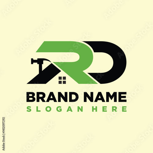 letter RD home hammer concept logo design vector template