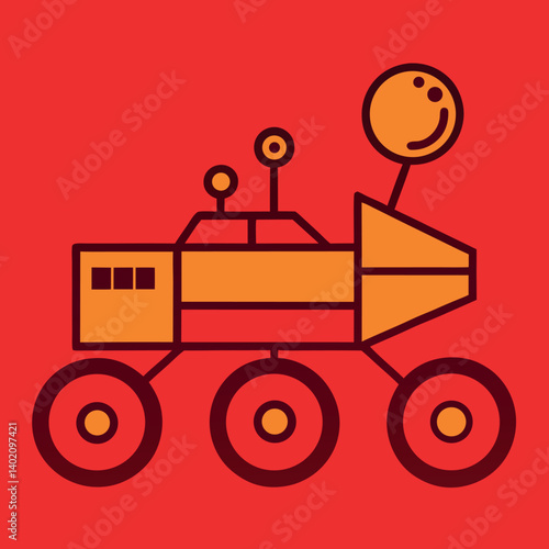Mars rover illustration whit solid colour outline 