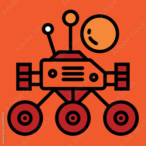 Mars rover illustration whit solid colour outline 