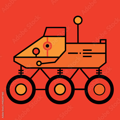 Mars rover illustration whit solid colour outline 