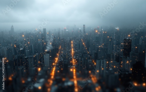 Wallpaper Mural Night Cityscape: Hazy Aerial View of Illuminated Torontodigital.ca