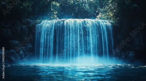 Serene waterfall cascading into a tranquil pool