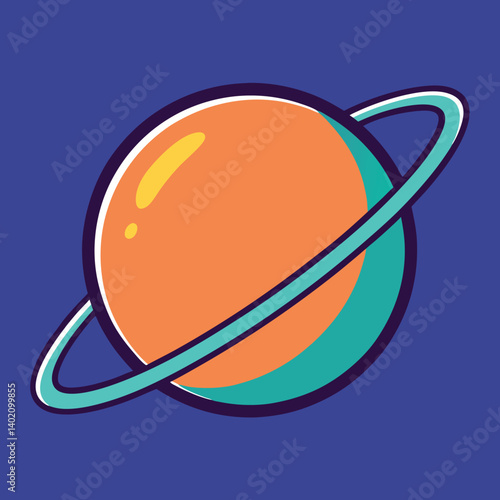 Planetary orbit illustration whit solid colour outline.