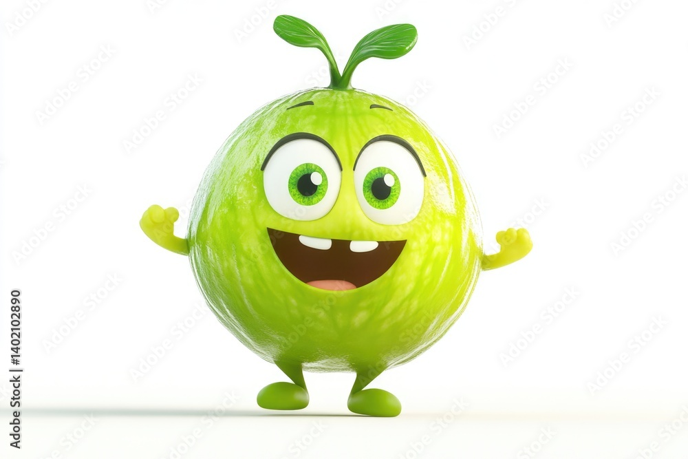 A cheerful cartoon lime character with big eyes and a happy expression, standing with arms raised. A cheerful cartoon lime character with big eyes and a happy expression, standing with arms raised.